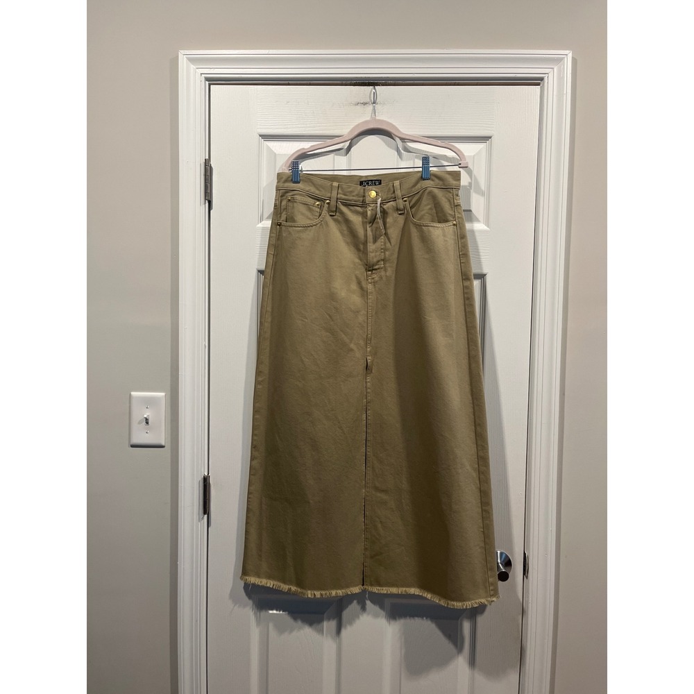 J.Crew Khaki Denim‎ Maxi Skirt Tan Frayed Hem Front Slit Cotton Long Skirt